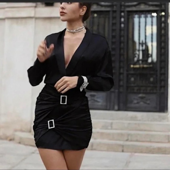 Zara Dresses & Skirts - NWT Zara Satin Effect Dress w/ Jewel Trim Buckles Size XL
